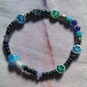 Smiley Face Beaded Kids Bracelet - Blue and Green